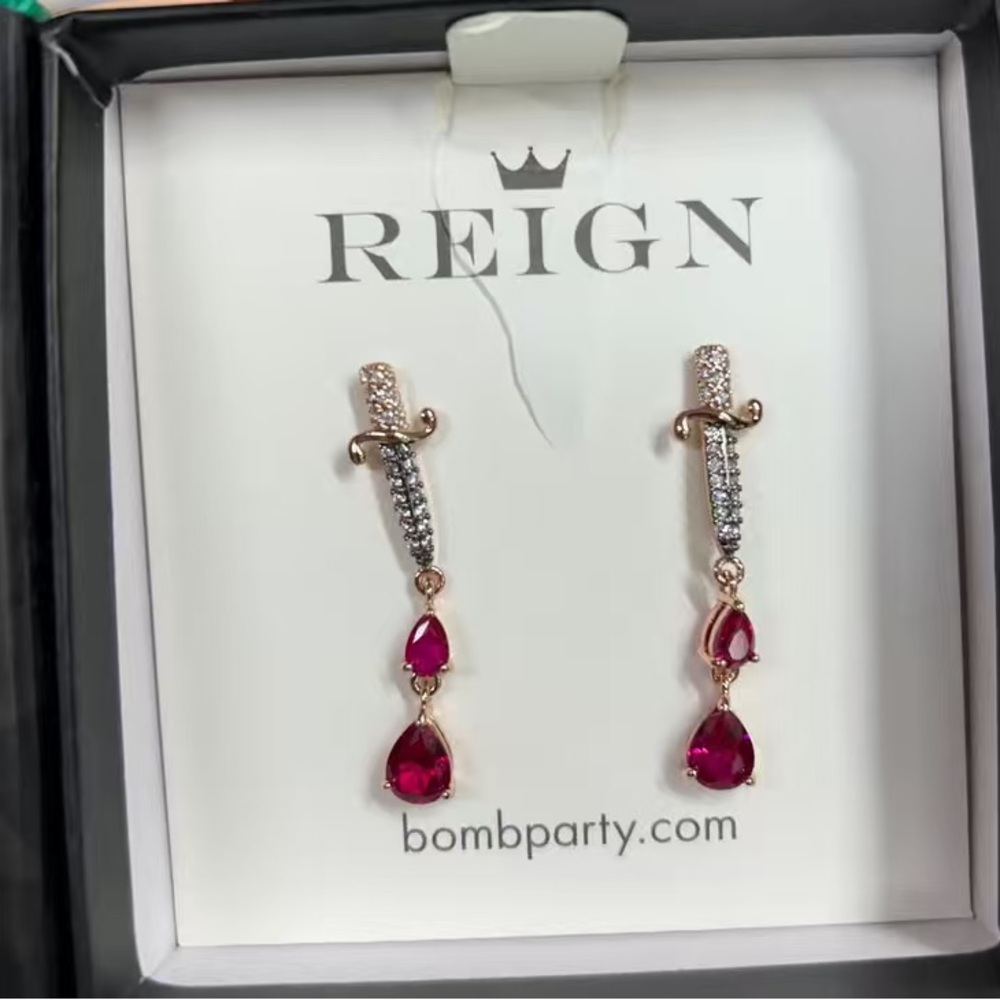 Reign Silver and Red Drop Earrings - Picture 3 of 3